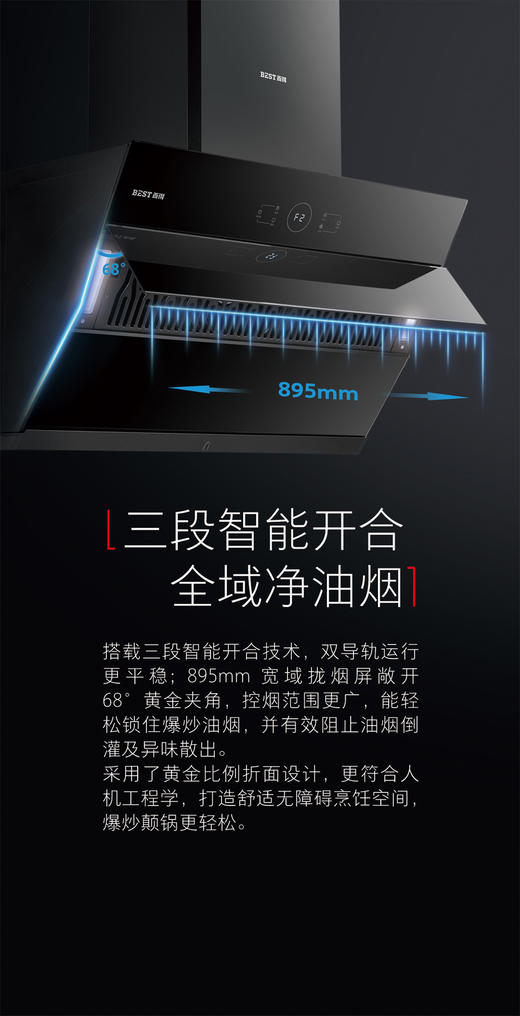 百得油烟机 CXW-220-C523  侧吸 22立方大吸力  手势智控 脱排 7重热净洗 一级能效 商品图3