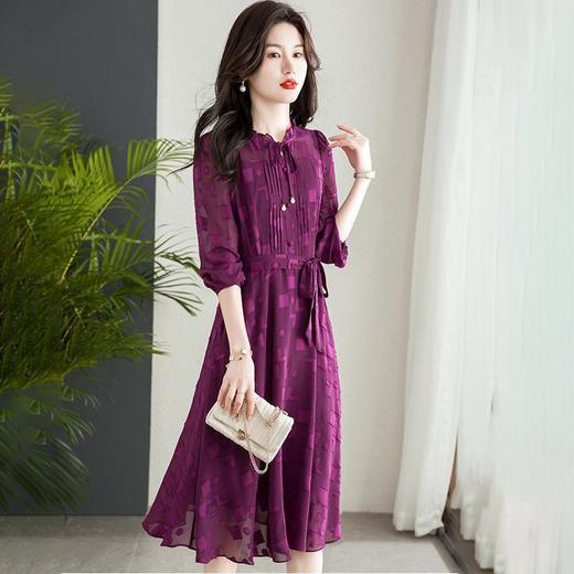 QYM-FC460 时尚优雅气质收腰显瘦花边领九分袖连衣裙 商品图2