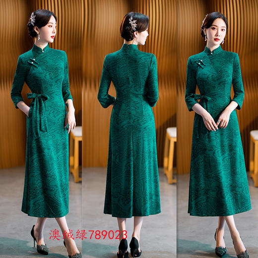 日常时尚改良长款七分袖腰带旗袍大摆裙旗袍GX 商品图1