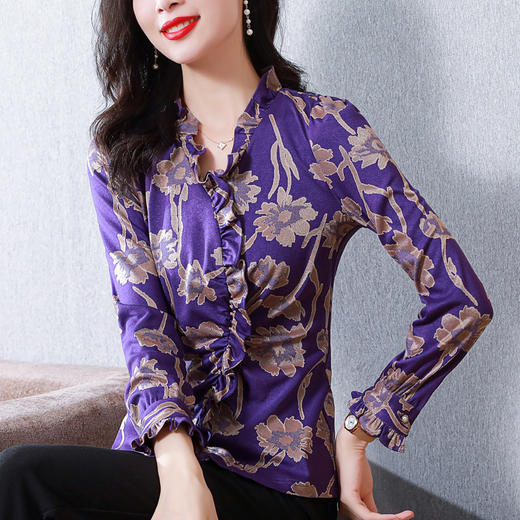 KQL B43N8223提花衬衫收腰显瘦木耳边气质 商品图3