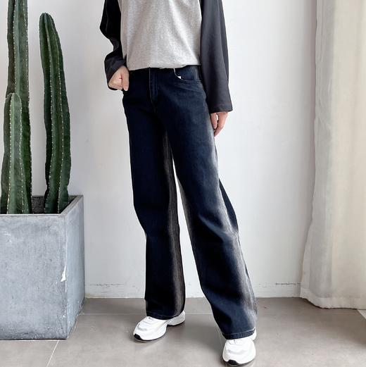 2022年秋季宽松显瘦显长腿垂坠感长裤四面弹高腰阔腿黑色牛仔裤女 商品图1
