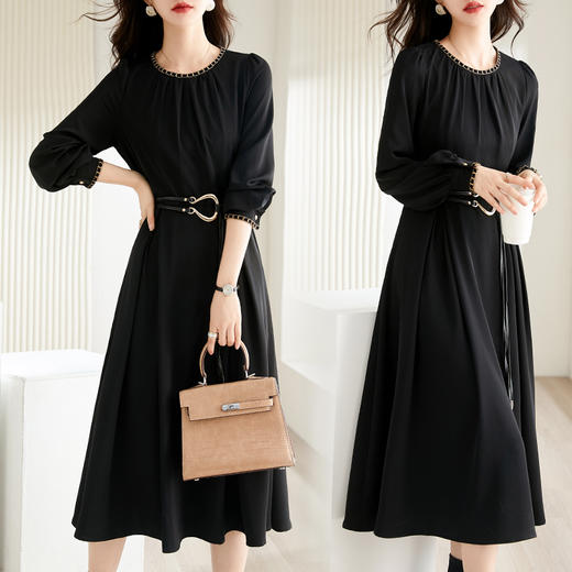 纯色优雅，长袖时尚秋装连衣裙HR-QY22915 商品图0