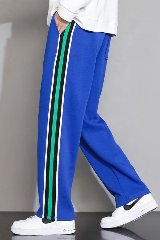 纯棉【新款DSK】大依优型大码男装侧缝织带阔腿裤直筒长裤宽松休闲裤加肥加大裤子运动大号纯棉 商品图3