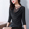 秋季打底衫，新款亮丝上衣V领长袖修身t恤欧货时尚洋气小衫KQL-8221 商品缩略图2