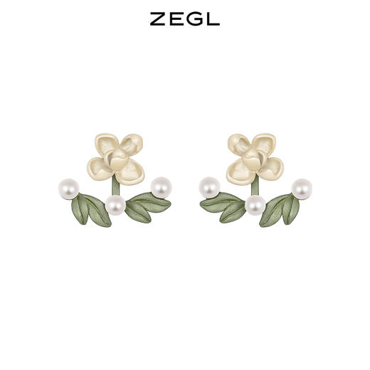 ZEGL设计师花间集系列栀子花朵仿珍珠耳环女森系耳钉925银针耳饰 商品图3