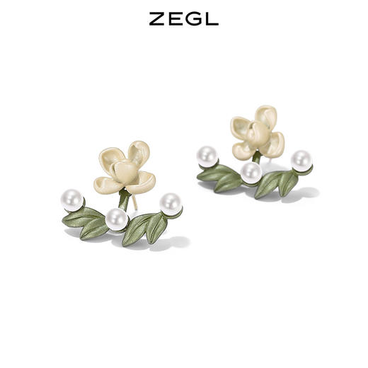 ZEGL设计师花间集系列栀子花朵仿珍珠耳环女森系耳钉925银针耳饰 商品图0