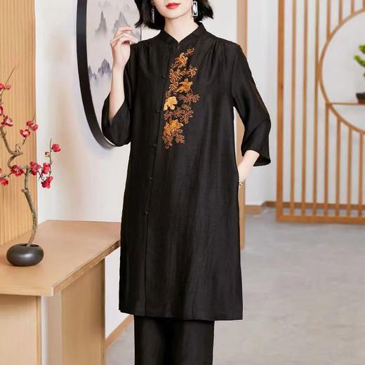 C08322 今年流行风衣外套女秋款外穿改良旗袍妈妈秋装开衫黑色裙子 商品图2