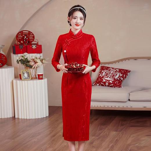【红影】高档复合蕾丝面料修身旗袍CJS70102 商品图2