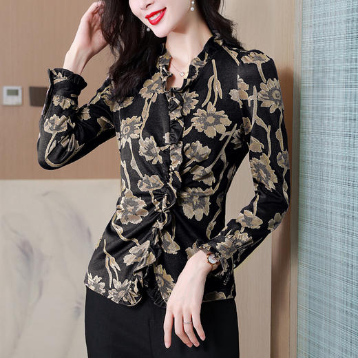 KQL B43N8223提花衬衫收腰显瘦木耳边气质 商品图2