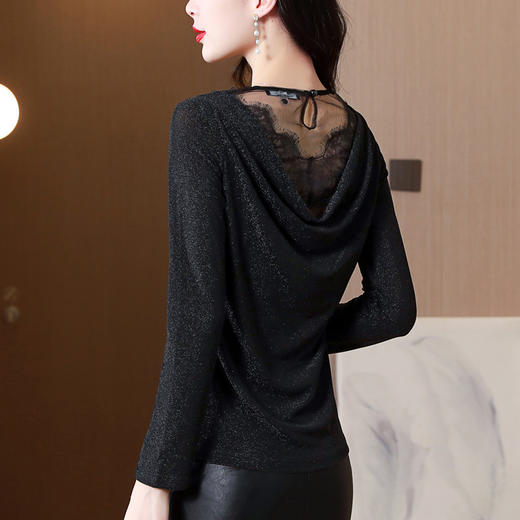 秋季打底衫，新款亮丝上衣V领长袖修身t恤欧货时尚洋气小衫KQL-8221 商品图4