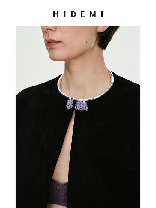 HIDEMI 黑色极简圆领麂皮中短款皮衣外套 商品图4