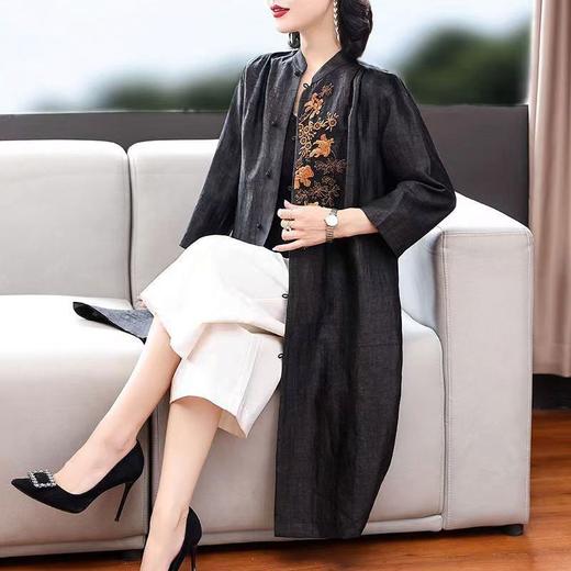 C08322 今年流行风衣外套女秋款外穿改良旗袍妈妈秋装开衫黑色裙子 商品图4