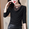 秋季打底衫，新款亮丝上衣V领长袖修身t恤欧货时尚洋气小衫KQL-8221 商品缩略图0