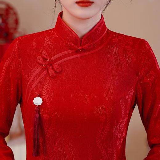 【红影】高档复合蕾丝面料修身旗袍CJS70102 商品图4
