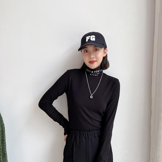 2022早秋新品首发字母刺绣高领简约修身长袖上衣百搭打底衫女 商品图2