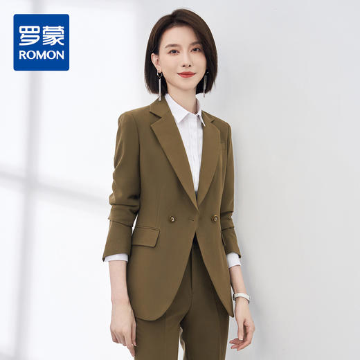 【上衣+裤子】罗蒙春秋双排扣女士西服套装职业OL商务正装两件套女 商品图0