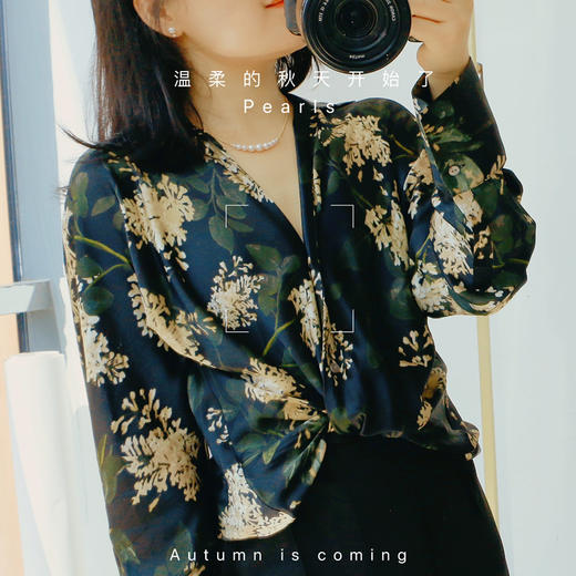 【à perles】斜纹裁V领花朵印花真丝衬衣【微瑕特价，不退不换】 商品图0