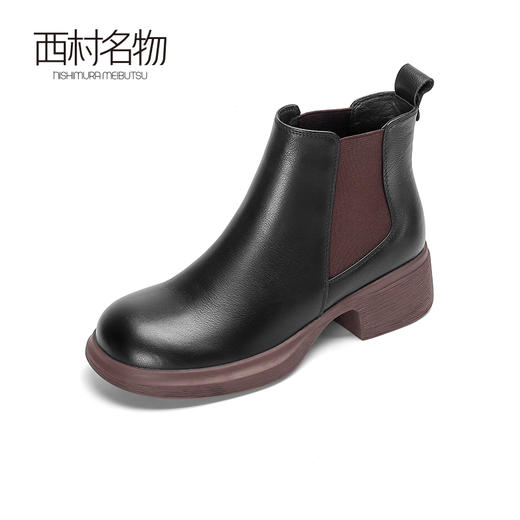 西村名物女切尔西靴2022秋新款软底软面真皮短靴复古英伦风44601（加绒款） 商品图1