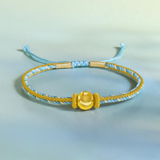 周六福珠宝黄金手链足金定价女简约猫眼珠手饰编织手绳礼物 商品图2