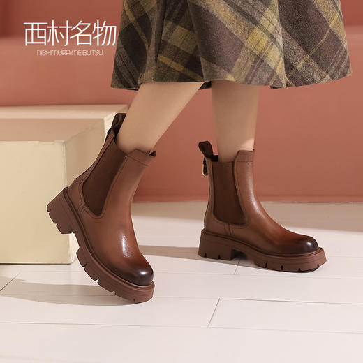 西村名物2022秋冬新款中筒切尔西靴女网红厚底百搭烟筒靴子43891 商品图0