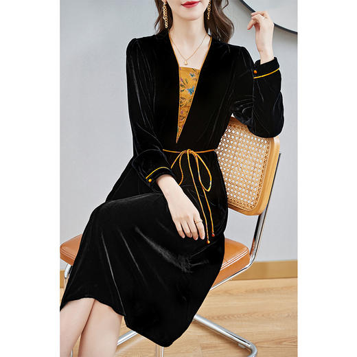 丝绒真丝连衣裙新款中年时尚气质妈妈秋冬长袖裙 SM82299167 商品图2