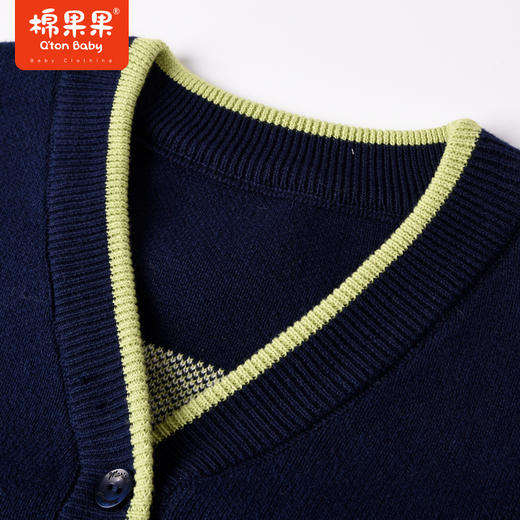 商场同款棉果果冬季全棉针织男童校园风提花V领棉线开衫M412161222717 商品图2