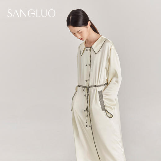 SANGLUO桑罗家居服睡裙系绳双排扣连衣裙长袖翻领两穿女时尚 商品图1