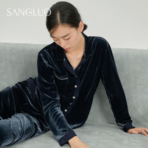 SANGLUO桑蚕丝丝绒睡衣睡裤套装女士慵懒感家居服可外穿 商品图3