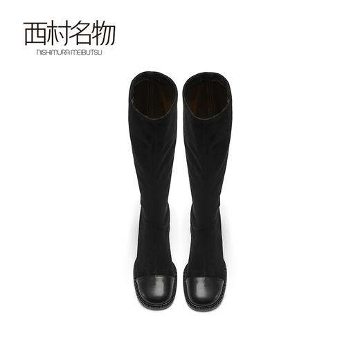 西村名物女靴2022秋冬新款靴子不过膝拼接长筒靴粗跟高筒靴44491 商品图3