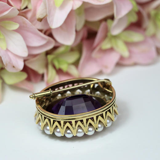 欧洲古董紫水晶珍珠王冠胸针 商品图4