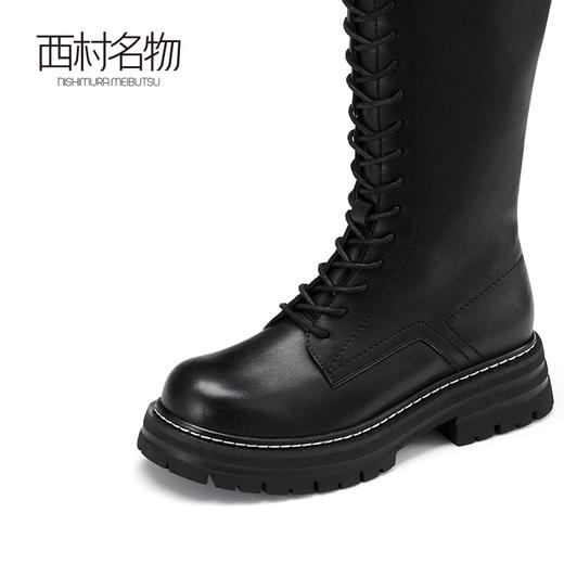 西村名物长筒靴女2022秋季新款骑士靴高筒英伦风帅气皮靴子44071 商品图1