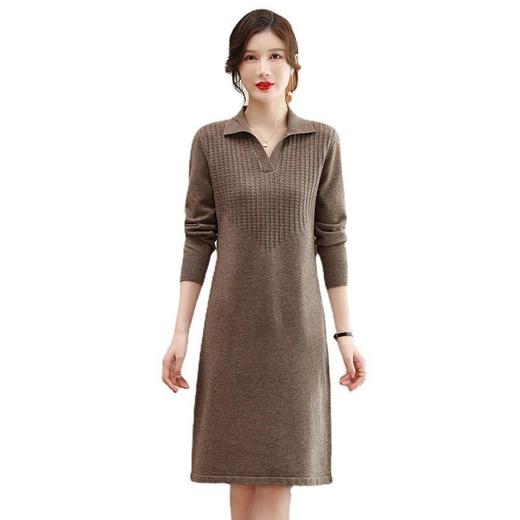 FCY SW8306针织连衣裙翻领小香风修身显瘦A字裙 商品图1