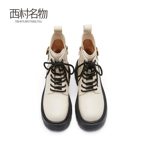 西村名物2022秋冬新款时尚酷飒风马丁靴粗跟黑色短靴骑士靴44151 商品图2