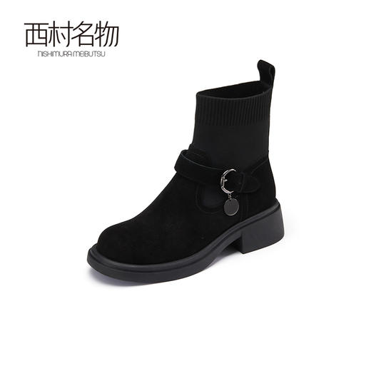 西村名物时装靴女2022秋冬商场新款英伦牛皮通勤百搭中靴44131 商品图1
