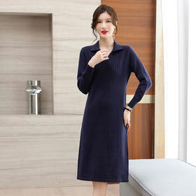 FCY SW8306针织连衣裙翻领小香风修身显瘦A字裙