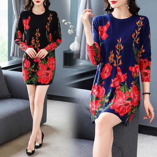 FCY SZ228针织衫印花含羊毛衫针织连衣裙 商品图3