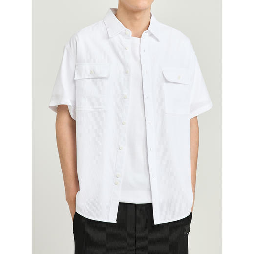 墨麦客2022夏季新款男装肌理短袖衬衫男宽松贴袋潮流男士50091 商品图1