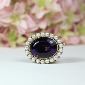 欧洲古董紫水晶珍珠王冠胸针