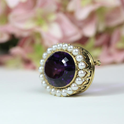 欧洲古董紫水晶珍珠王冠胸针 商品图1