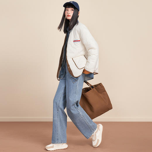 西遇休闲棉服女2022年冬季新款宽松拼接单排扣大口袋短款上衣外套D2021639 商品图4