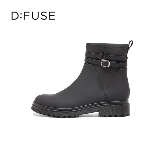 DFuse迪芙斯2022冬季新款牛皮圆头防水机车靴粗跟短靴DF24116141 商品图1