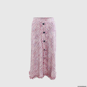 虚边前中包扣大摆粗花呢半裙