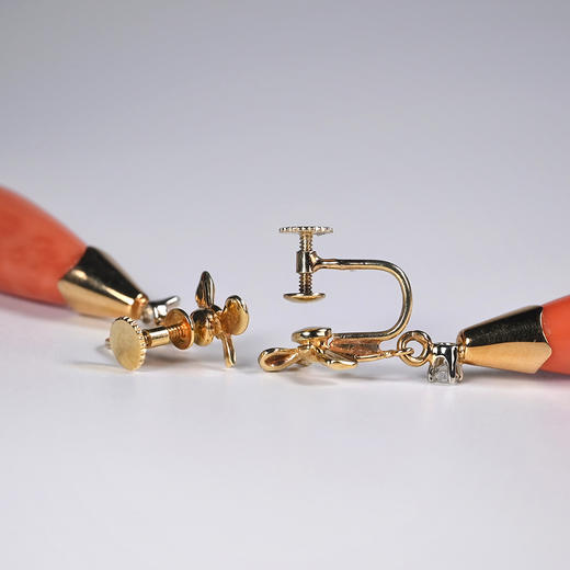 欧洲古董粉珊瑚水滴耳环 商品图6