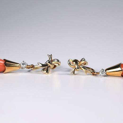 欧洲古董粉珊瑚水滴耳环 商品图5