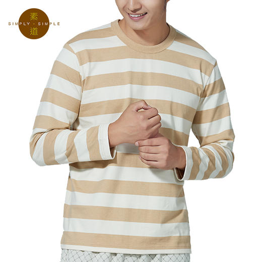 素道有机棉 纯棉长袖T恤衫   条纹 商品图4