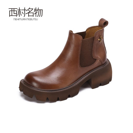 西村名物女英伦风2022秋冬新款真皮厚底增高短靴切尔西靴潮44081 商品图1