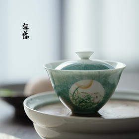 无落景德镇釉下彩手绘萌兔眺月盖碗手工陶瓷泡茶碗茶碗功夫茶满容150cc