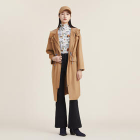 谜底2022秋新款设计感抽绳连帽中长款宽松呢大衣外套女223MD1066