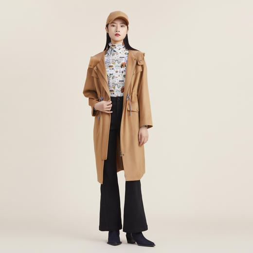 谜底2022秋新款设计感抽绳连帽中长款宽松呢大衣外套女223MD1066 商品图0