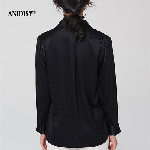 重磅弹力缎翻领长袖单排扣真丝衬衫 商品图4